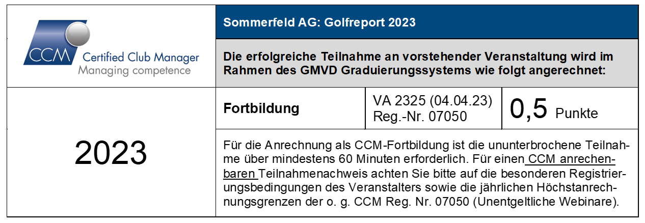 Sommerfeld AG - Golfmarktreport 2023 - CCM-Stempel